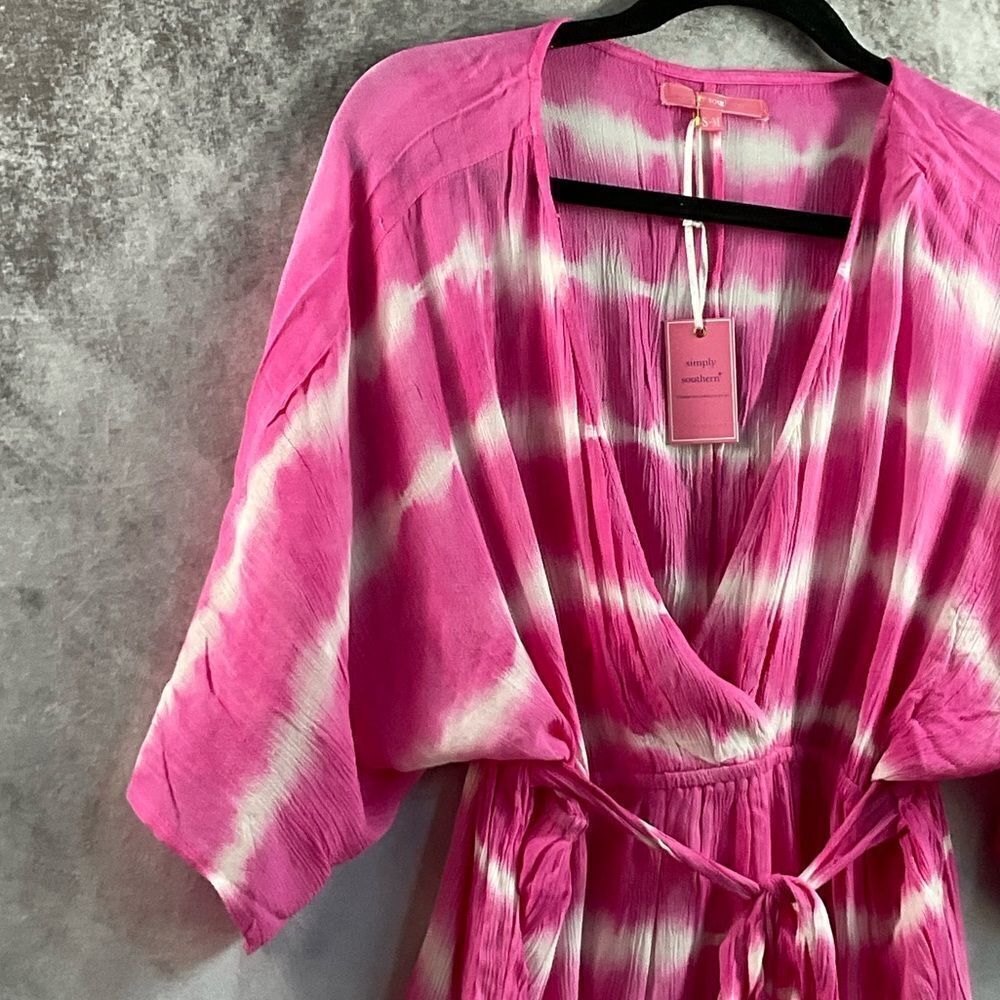 Simply Southern Pink and White Tie-Dye Kimono Swim Coverup